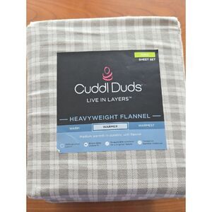 Cuddl Duds Gray Plaid Heavyweight Flannel Sheet Set